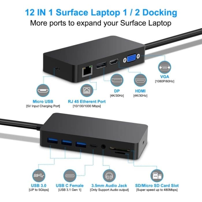 Rocketek SH702 11 in 1 USB 3.0 HUB Adapter mit RJ45 für Surface Laptop 1/2 – Bild 3