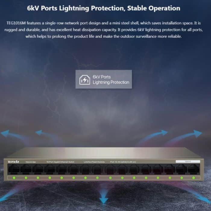 Tenda TEG1016M Desktop-Metall-16-Port-Gigabit-Ethernet-Switch für den schnellen Aufbau eines Hochgeschwindigkeitsnetzwerks – Bild 9