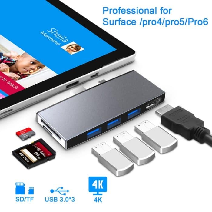 Rocketek SUR758 6-in-1-USB-3.0-/4K-HDMI-/SD-/TF-HUB-Adapter – Bild 2