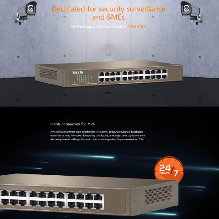 Tenda TEG1024D Desktop v7.0 24-Port-Gigabit-Ethernet-Switch 6KV Lightning Protect – Bild 4