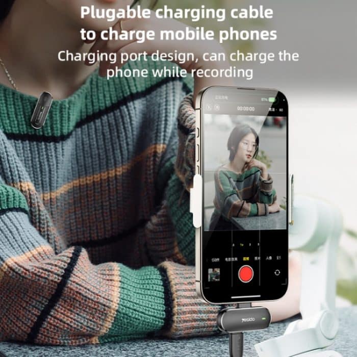 YESIDO KR17 2-in-1 kabelloser Lavalier-Mikrofon-Typ-C-Empfänger mit Ladebox – Bild 6