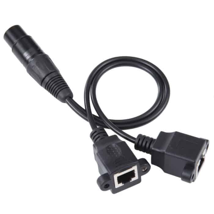 3-poliges XLR-Buchse auf 2 x RJ45-Buchse Ethernet-LAN-Netzwerk-Verlängerungskabel, Kabellänge: 30 cm, 3-pin XLR Female to 2 x RJ45 Female – Bild 2