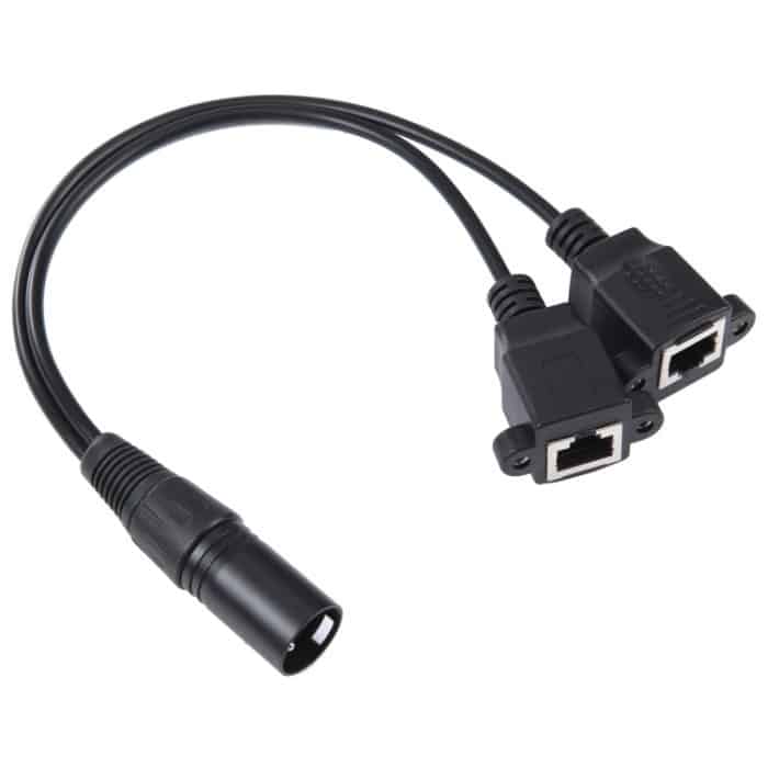 3-poliger XLR-Stecker auf 2 x RJ45-Buchse, Ethernet-LAN-Netzwerk-Verlängerungskabel, Kabellänge: 30 cm, 3-pin XLR Male to 2 x RJ45 Female – Bild 1