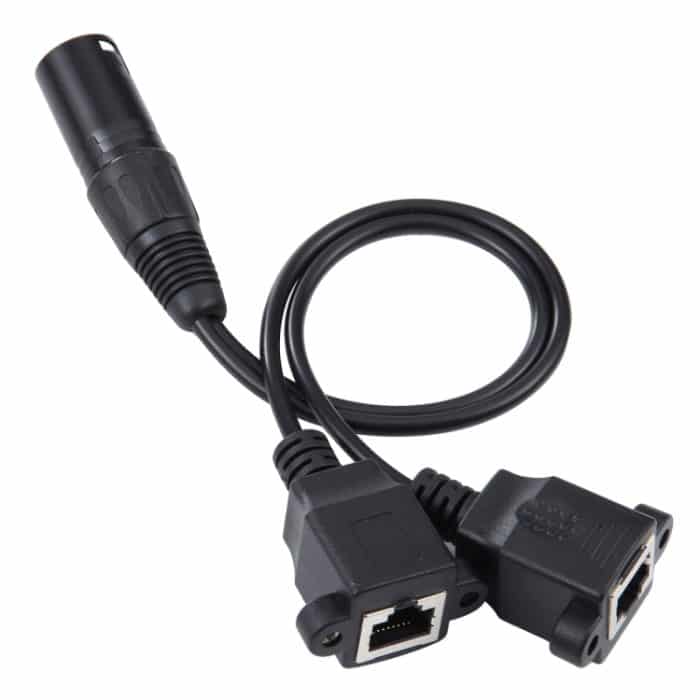 3-poliger XLR-Stecker auf 2 x RJ45-Buchse, Ethernet-LAN-Netzwerk-Verlängerungskabel, Kabellänge: 30 cm, 3-pin XLR Male to 2 x RJ45 Female – Bild 2