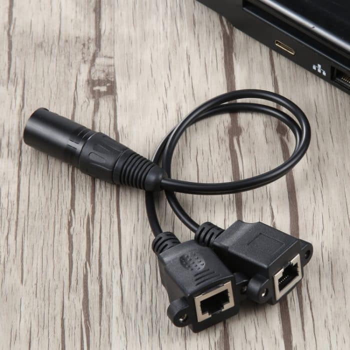 3-poliger XLR-Stecker auf 2 x RJ45-Buchse, Ethernet-LAN-Netzwerk-Verlängerungskabel, Kabellänge: 30 cm, 3-pin XLR Male to 2 x RJ45 Female – Bild 6