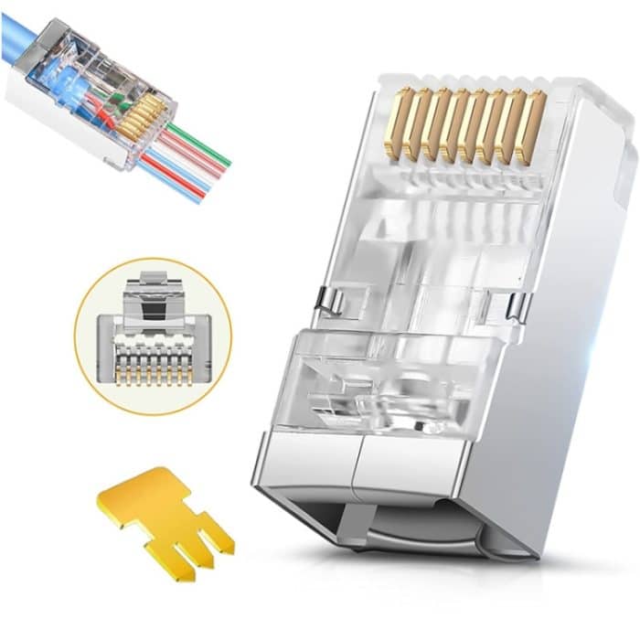 100 Stück Cat6e abgeschirmter Durchgangs-RJ45-Steckverbinder Modularstecker – Bild 2