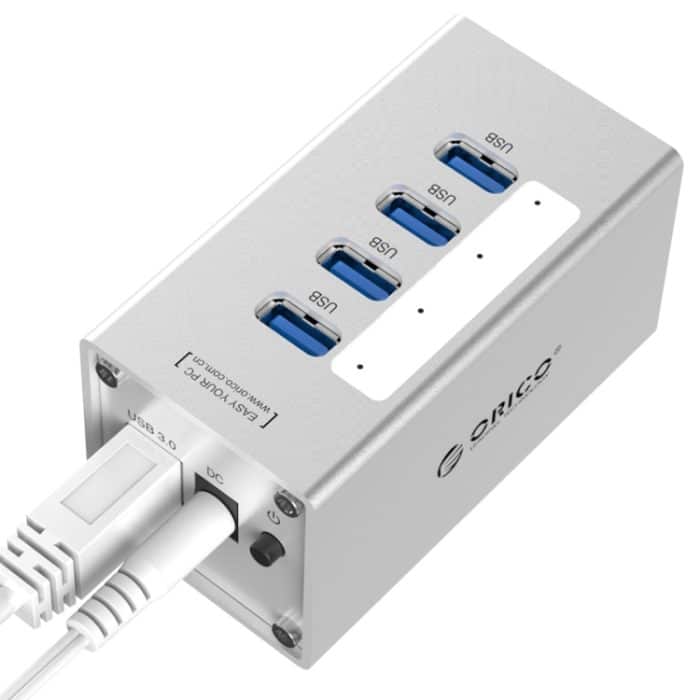 ORICO A3H4 Aluminium High Speed 4 Ports USB 3.0 HUB mit 12V/2,5A Netzteil für Laptops, 4 Ports (Silver) – Bild 3