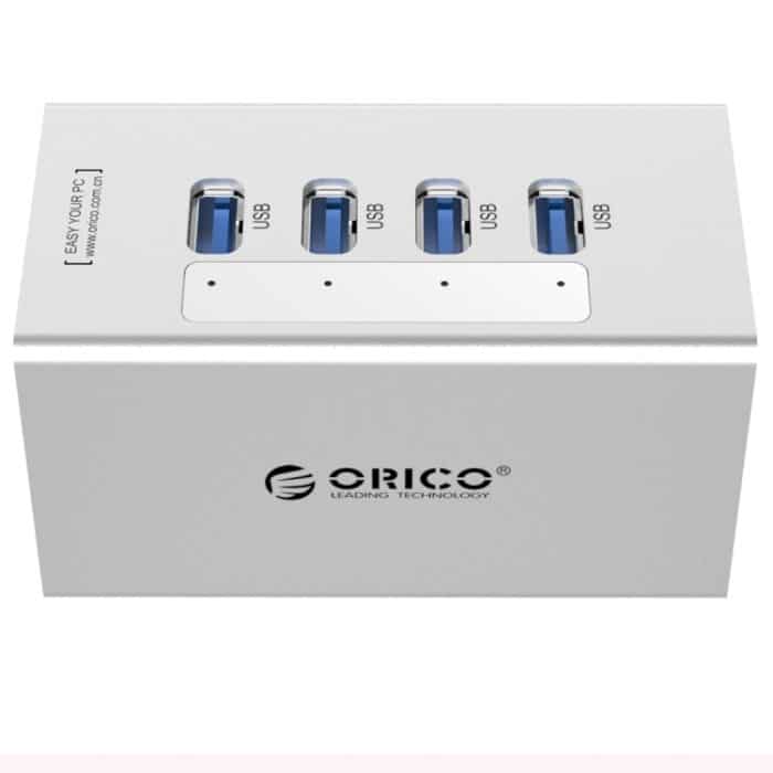 ORICO A3H4 Aluminium High Speed 4 Ports USB 3.0 HUB mit 12V/2,5A Netzteil für Laptops, 4 Ports (Silver) – Bild 4