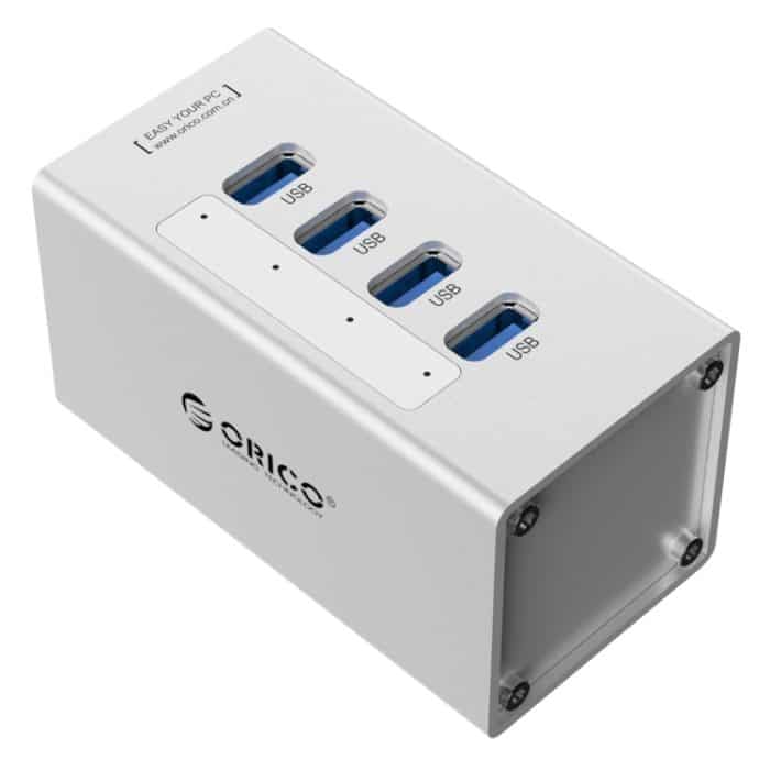 ORICO A3H4 Aluminium High Speed 4 Ports USB 3.0 HUB mit 12V/2,5A Netzteil für Laptops, 4 Ports (Silver) – Bild 6