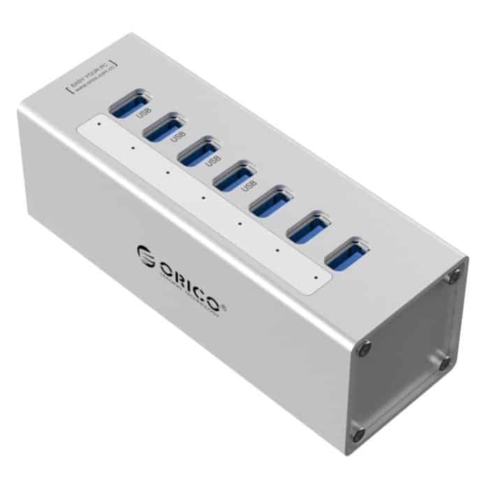 ORICO A3H7 Aluminium High Speed 7 Ports USB 3.0 HUB mit 12V/2,5A Netzteil für Laptops, 7 Ports (Silver), 7 Ports (Black) – Bild 2