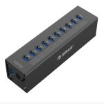 ORICO A3H10 Aluminium High Speed 10 Ports USB 3.0 HUB mit Netzteil für Laptops, 10 Ports (Silver), 10 Ports (Black)