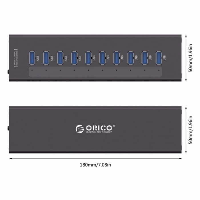ORICO A3H10 Aluminium High Speed 10 Ports USB 3.0 HUB mit Netzteil für Laptops, 10 Ports (Silver), 10 Ports (Black) – Bild 5