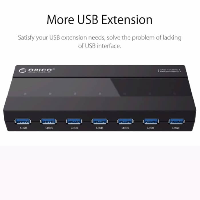 ORICO H727RK-U3 ABS High Speed 7 Ports USB 3.0 HUB mit 12V Netzteil für Laptops/Smartphones, H727RK-U3 – Bild 7