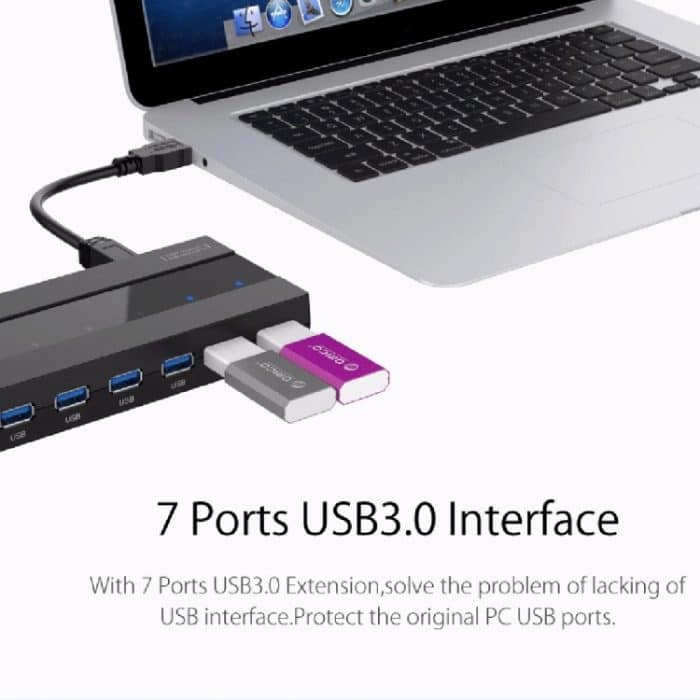ORICO H727RK-U3 ABS High Speed 7 Ports USB 3.0 HUB mit 12V Netzteil für Laptops/Smartphones, H727RK-U3 – Bild 10