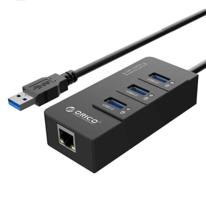 ORICO HR01-U3 ABS 3 Ports USB3.0 HUB Splitter mit externer RJ45 Gigabit Ethernet Netzwerkkarte 5 Gbit/s für Laptops/Desktop/Ultrabook usw. – Bild 1