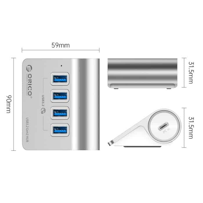 ORICO M3U4 Aluminiumlegierung 4-Port USB 3.2 Gen1 10 Gbit/s HUB, M3U4 10Gbps – Bild 13