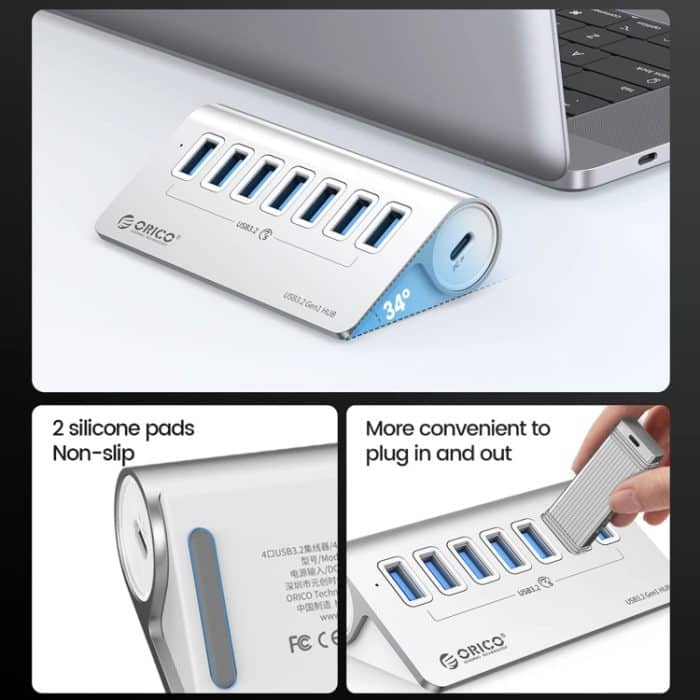 ORICO M3U7 7-Port USB 3.2 Gen1 5Gbps HUB aus Aluminiumlegierung mit 0,5 m Kabel, M3U7 0.5m – Bild 4