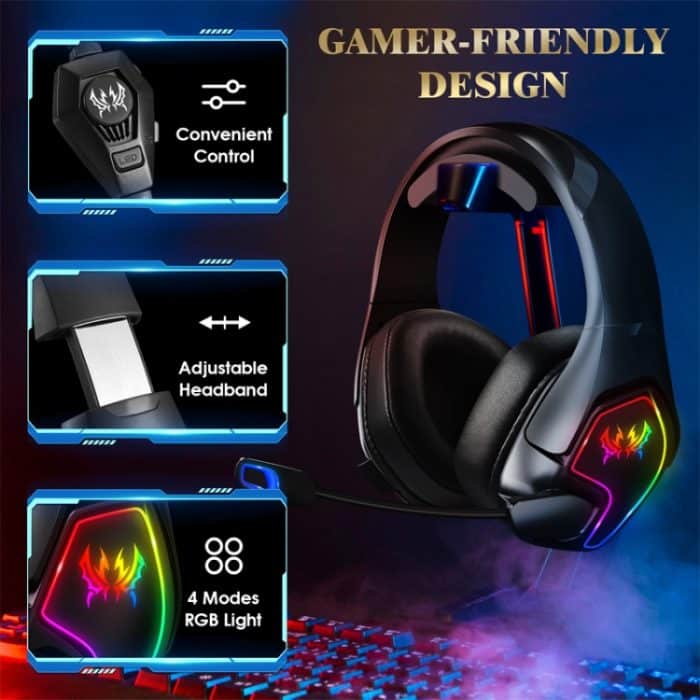 KOTION EACH G3000 3,5-mm- und USB-Stecker, Stereo-RGB-Licht, Gaming-Headset mit omnidirektionalem Mikrofon, Kabellänge: 1,9 m, G3000 – Bild 6