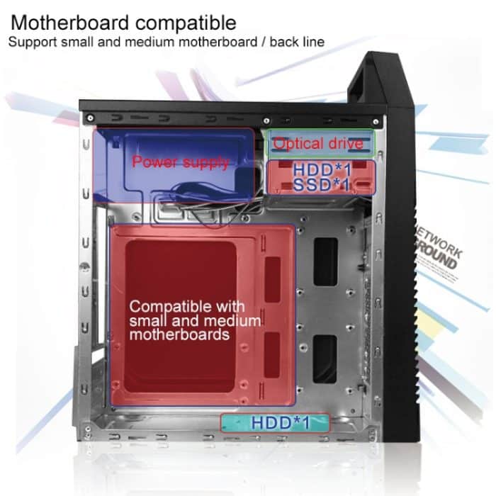 Business Road 3 USB 2.0-Hauptgehäuse 353 x 160 x 399 mm M-ATX / ATX / Mini-ITX-PC-Desktop-Computergehäuse – Bild 4