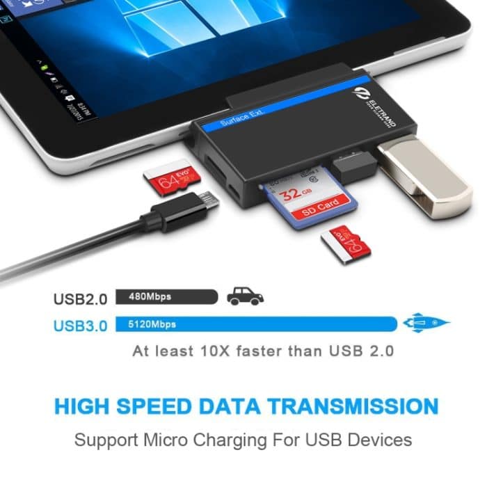 ROCKETEK RT-SGO737 2 USB 3.0 + Micro-USB-Schnittstellen-Hub für Microsoft Surface Go mit 2 TF-Karten- und SD-Kartensteckplätzen – Bild 7