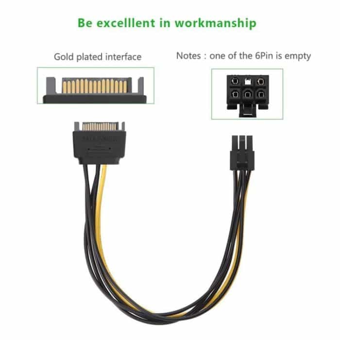 20 cm SATA 15 Pin bis 6 Pin PCI Express Grafikkarte Sata Stromkabel – Bild 4