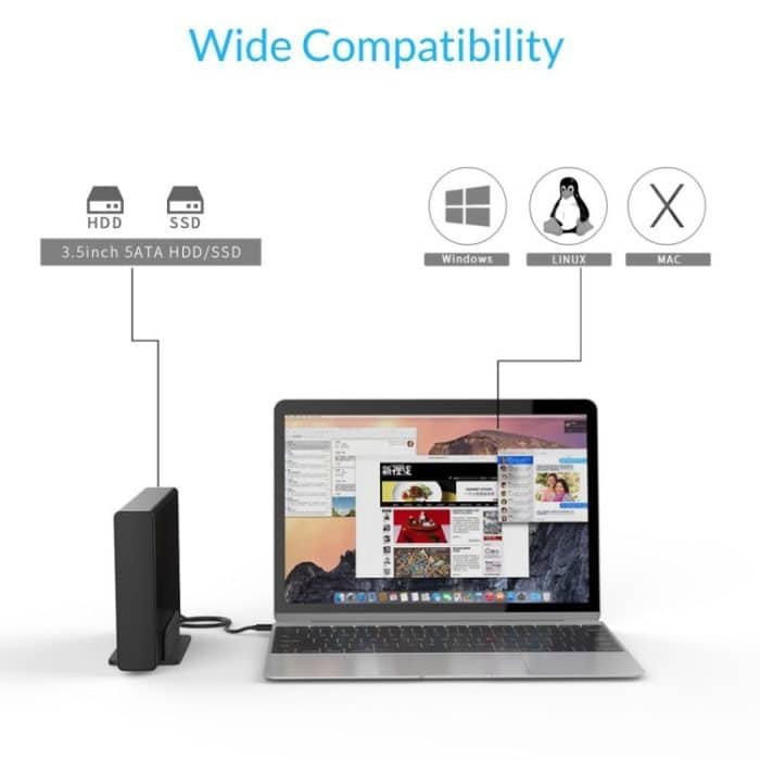 ORICO 7688U3 Vertikales externes Aluminium-Festplattengehäuse, Aufbewahrungskoffer, Festplatten-Dock für 3,5-Zoll-SATA-Festplatten – Bild 5