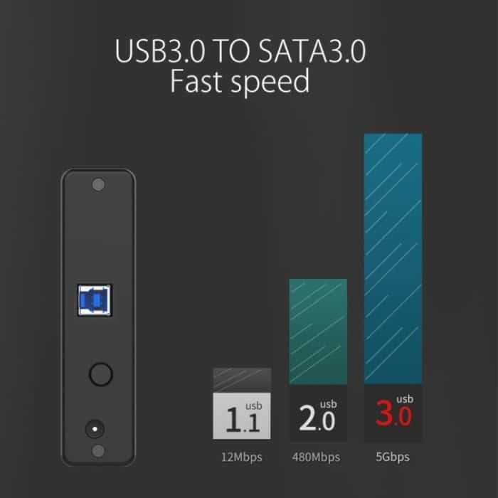ORICO 7688U3 Vertikales externes Aluminium-Festplattengehäuse, Aufbewahrungskoffer, Festplatten-Dock für 3,5-Zoll-SATA-Festplatten – Bild 6