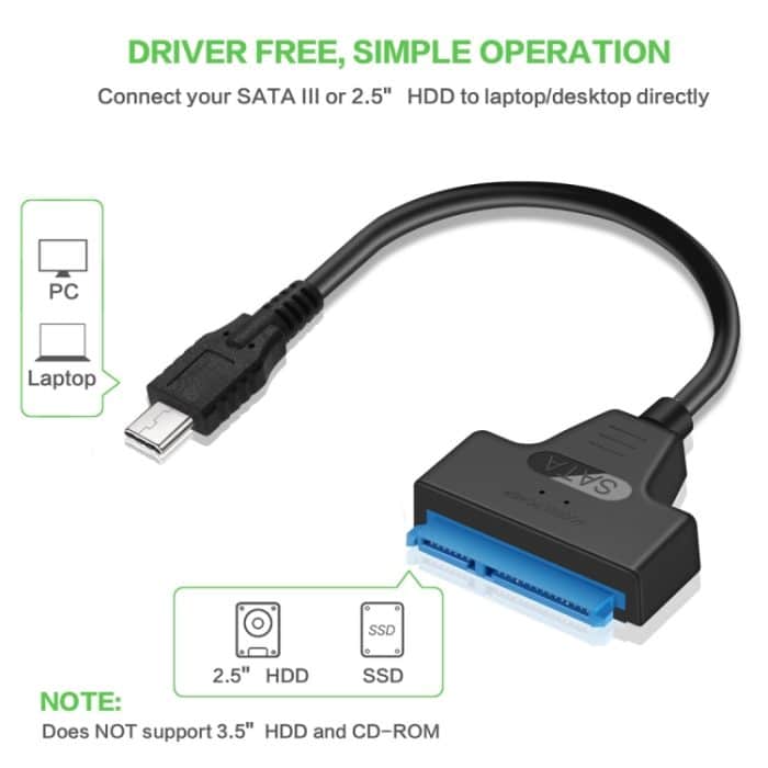 USB-C / Typ C 3.1 Stecker auf SATA (15 Pin + 7 Pin) HDD Datenkonverterkabel, Länge: 20 cm – Bild 3