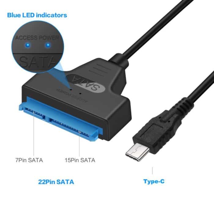 USB-C / Typ C 3.1 Stecker auf SATA (15 Pin + 7 Pin) HDD Datenkonverterkabel, Länge: 20 cm – Bild 5