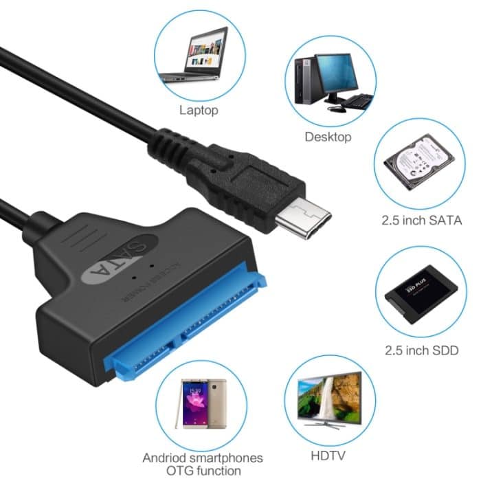 USB-C / Typ C 3.1 Stecker auf SATA (15 Pin + 7 Pin) HDD Datenkonverterkabel, Länge: 20 cm – Bild 6