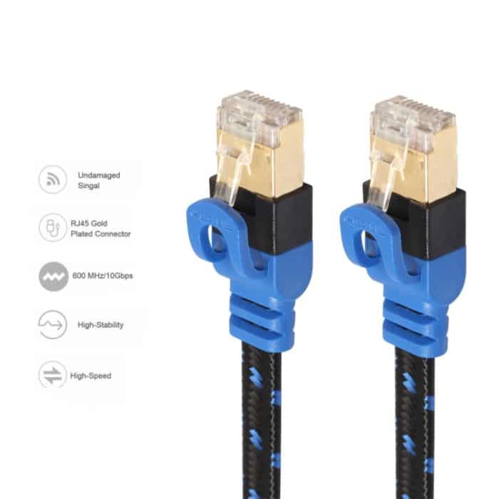 REXLIS CAT7-2 Vergoldetes CAT7 Flat Ethernet 10 Gigabit Zweifarbiges LAN-Kabel mit geflochtenem Netzwerk für Modemrouter LAN-Netzwerk mit abgeschirmten RJ45-Anschlüssen, Länge: 5 m – Bild 2