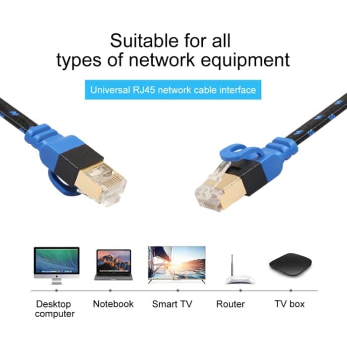 REXLIS CAT7-2 Vergoldetes CAT7 Flat Ethernet 10 Gigabit Zweifarbiges LAN-Kabel mit geflochtenem Netzwerk für Modemrouter LAN-Netzwerk mit abgeschirmten RJ45-Anschlüssen, Länge: 5 m – Bild 6