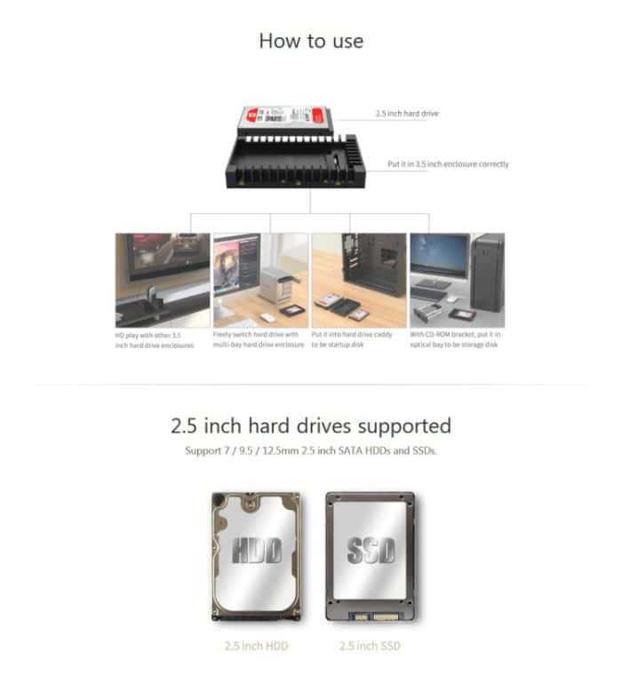 ORICO 1125SS SATA 3.0 Schnelle Übertragungsgeschwindigkeit 2,5 bis 3,5 Zoll Festplatten-Caddy / Konverter-Gehäuse (schwarz) – Bild 7