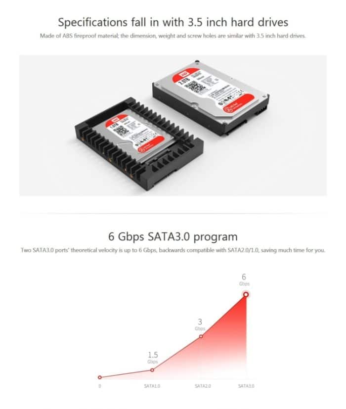 ORICO 1125SS SATA 3.0 Schnelle Übertragungsgeschwindigkeit 2,5 bis 3,5 Zoll Festplatten-Caddy / Konverter-Gehäuse (schwarz) – Bild 8
