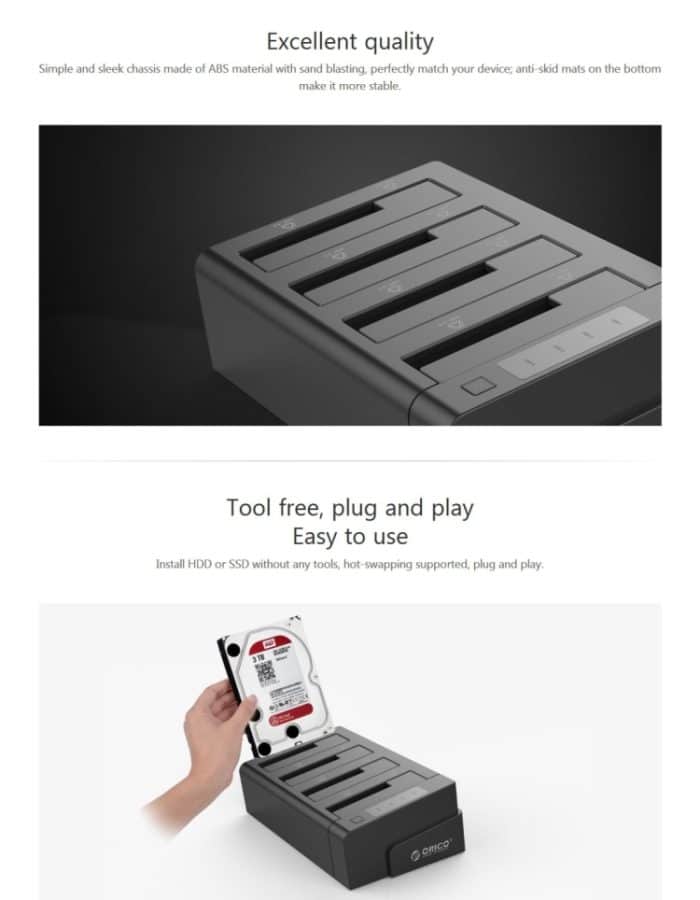 ORICO 6648US3-C-V1 4-fach USB 3.0 Typ B zu SATA Externe Festplattenbox Aufbewahrungskoffer Festplatten-Dockingstation / Duplikator für 2,5 Zoll / 3,5 Zoll SATA HDD / SSD – Bild 11