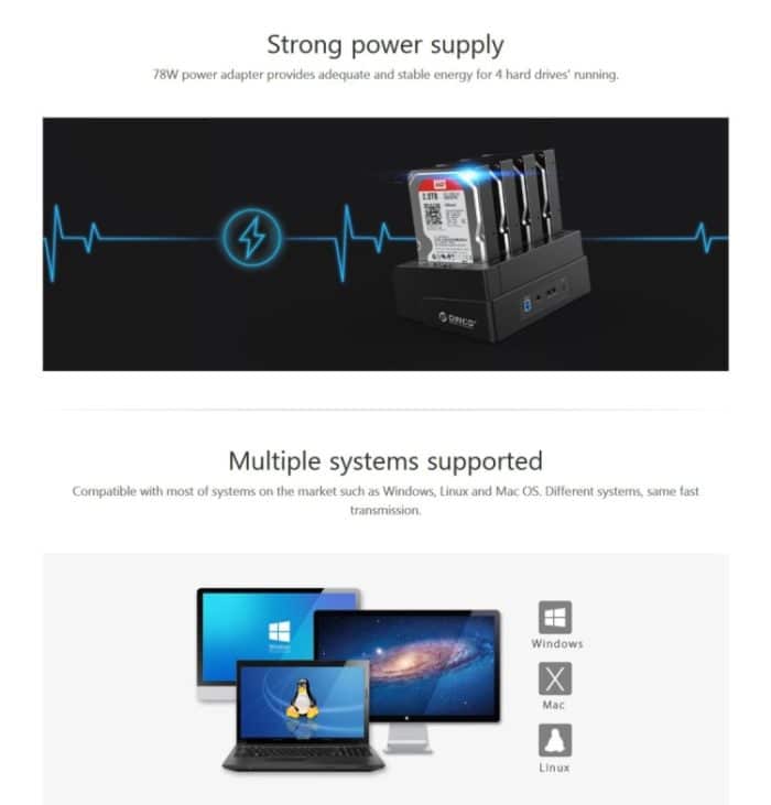 ORICO 6648US3-C-V1 4-fach USB 3.0 Typ B zu SATA Externe Festplattenbox Aufbewahrungskoffer Festplatten-Dockingstation / Duplikator für 2,5 Zoll / 3,5 Zoll SATA HDD / SSD – Bild 13