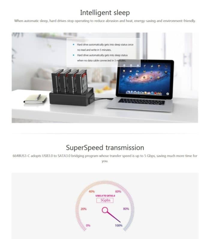 ORICO 6648US3-C-V1 4-fach USB 3.0 Typ B zu SATA Externe Festplattenbox Aufbewahrungskoffer Festplatten-Dockingstation / Duplikator für 2,5 Zoll / 3,5 Zoll SATA HDD / SSD – Bild 10