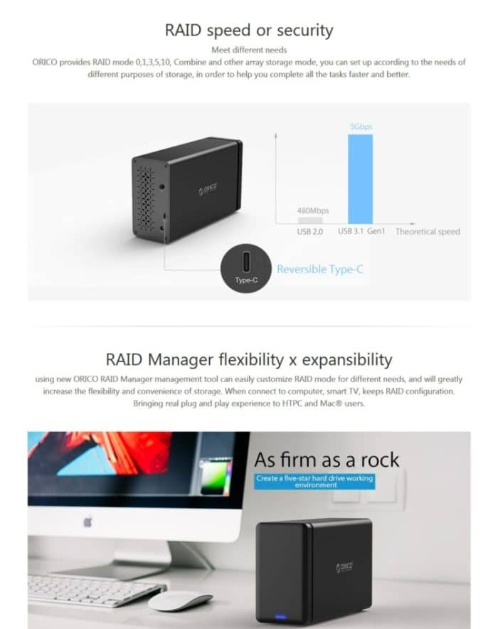 ORICO NS200-C3 USB-C / Typ C 3.1 bis SATA mit 2 Einschüben Externe Festplattenbox Aufbewahrungsbox Festplatten-Dock für 3,5-Zoll-SATA-Festplatte, Unterstützung des UASP-Protokolls – Bild 8
