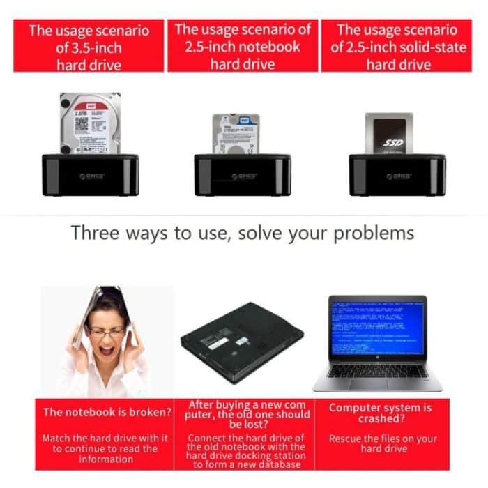 ORICO USB 3.0 Typ-B auf SATA Externes Speicherfestplatten-Dock für 2,5 Zoll/3,5 Zoll SATA HDD/SSD (EU-Stecker) – Bild 6