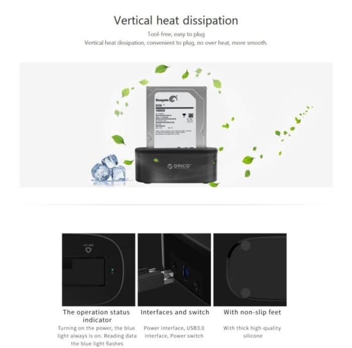 ORICO USB 3.0 Typ-B auf SATA Externes Speicherfestplatten-Dock für 2,5 Zoll/3,5 Zoll SATA HDD/SSD (EU-Stecker) – Bild 8