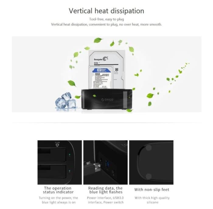 ORICO 6228US3-C 1 zu 1 Klon 2 Schacht USB 3.0 Typ B zu SATA Externer Speicher Festplatten-Dock für 2,5 Zoll / 3,5 Zoll SATA HDD / SSD – Bild 10