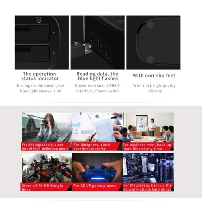 ORICO 6228US3 2,5 / 3,5-Zoll-SATA-Festplatte / SSD 2-fach USB 3.0-Festplatten-Dock – Bild 14