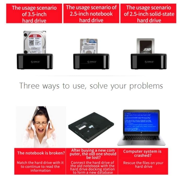 ORICO 6228US3 2,5 / 3,5-Zoll-SATA-Festplatte / SSD 2-fach USB 3.0-Festplatten-Dock – Bild 9