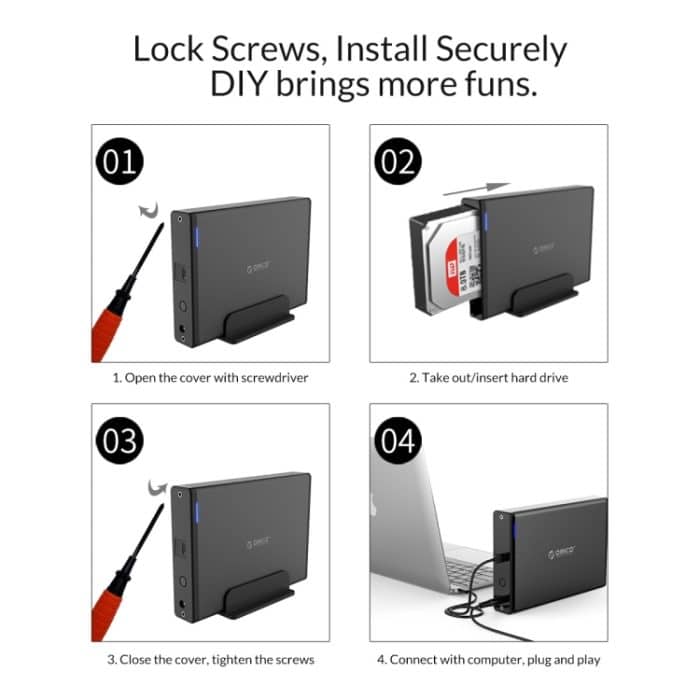 ORICO 7688C3 8 TB 3,5-Zoll-USB-C / Typ-C-Festplattengehäuse mit abnehmbarer Basis, Kabellänge: 1 m – Bild 11