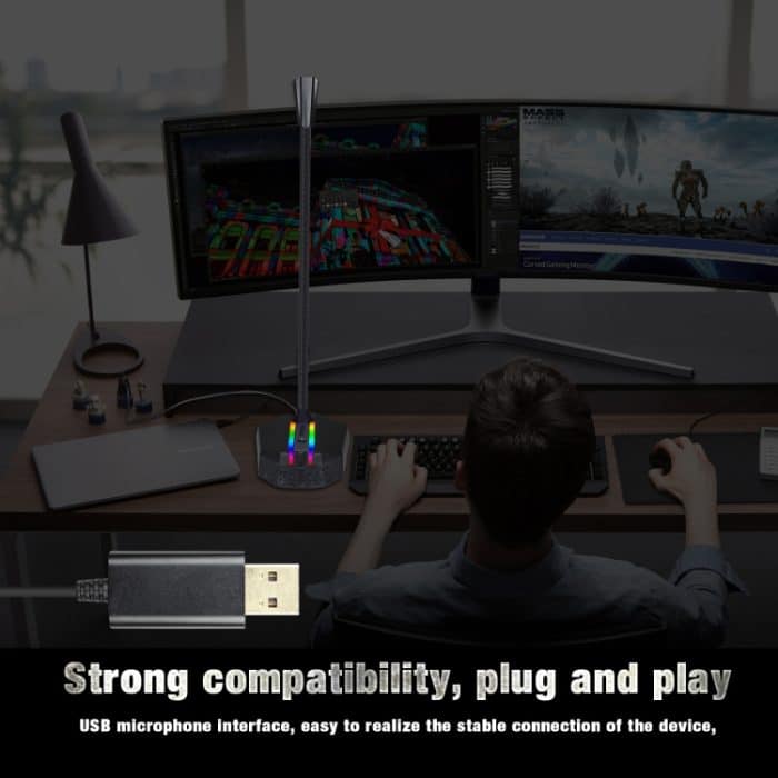 HXSJ TSP202 RGB-Beleuchtung Biegbares USB-Voice-Chat-Videokonferenzmikrofon – Bild 9