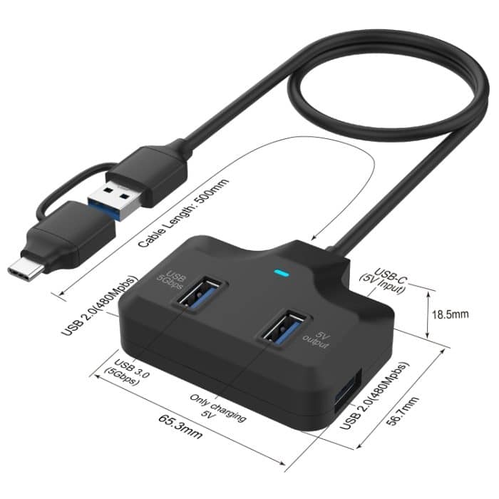 Onten OTN-UCA2310 4 in 2 USB-C / Typ-C + USB3.0 4-Ports HUB-Dockingstation – Bild 2