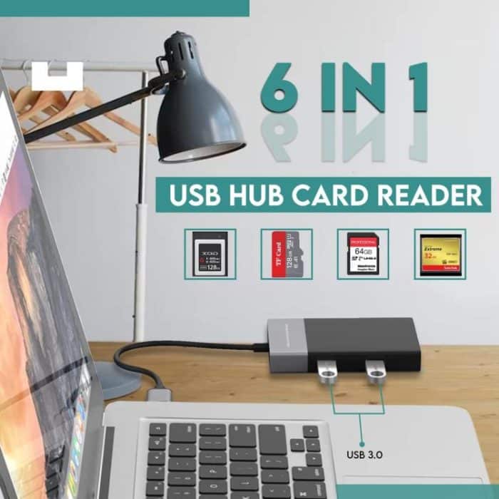 6-in-1-Multifunktions-Dual-USB 3.0 + XQD + CF + TF + SD-Kartenleser, 6 In 1 (Silver), 6 In 1 – Bild 7