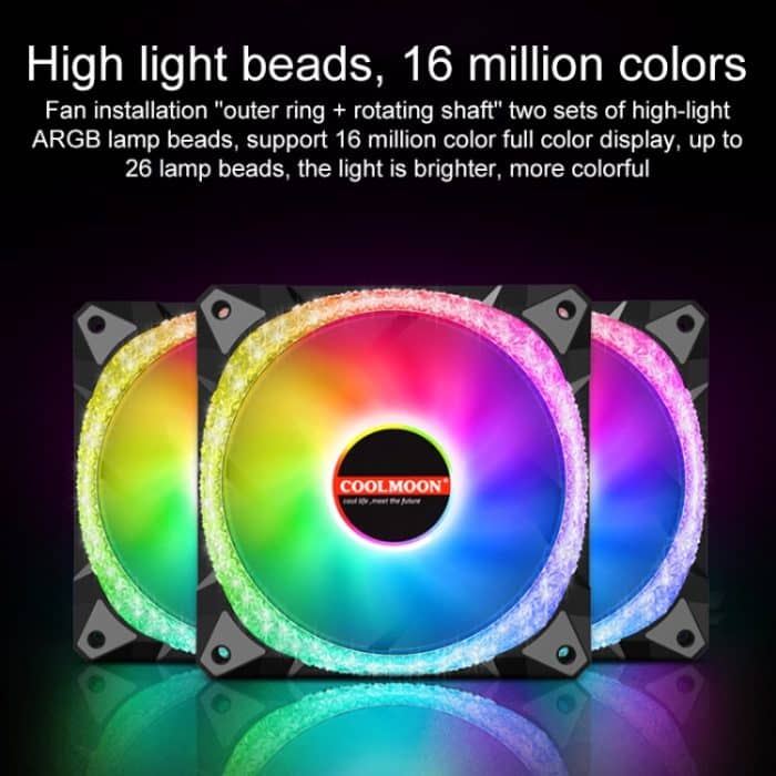 COOLMOON AS2 PWM-gesteuerter Lüfter, 12 cm Dual-Apertur-Computer-Wasserkühlung, ARGB-Gehäuselüfter, CM-AS2 – Bild 6