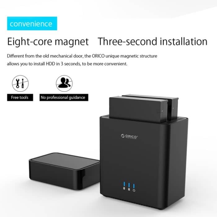 ORICO DS200U3 3,5 Zoll 2 Bay magnetisches USB 3.0-Festplattengehäuse mit blauer LED-Anzeige, USB 3.0 – Bild 5