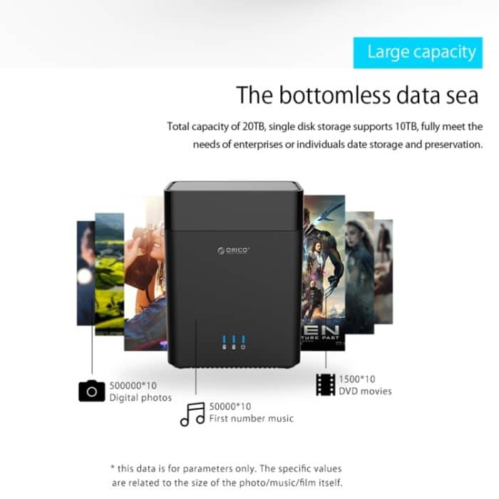 ORICO DS200U3 3,5 Zoll 2 Bay magnetisches USB 3.0-Festplattengehäuse mit blauer LED-Anzeige, USB 3.0 – Bild 6